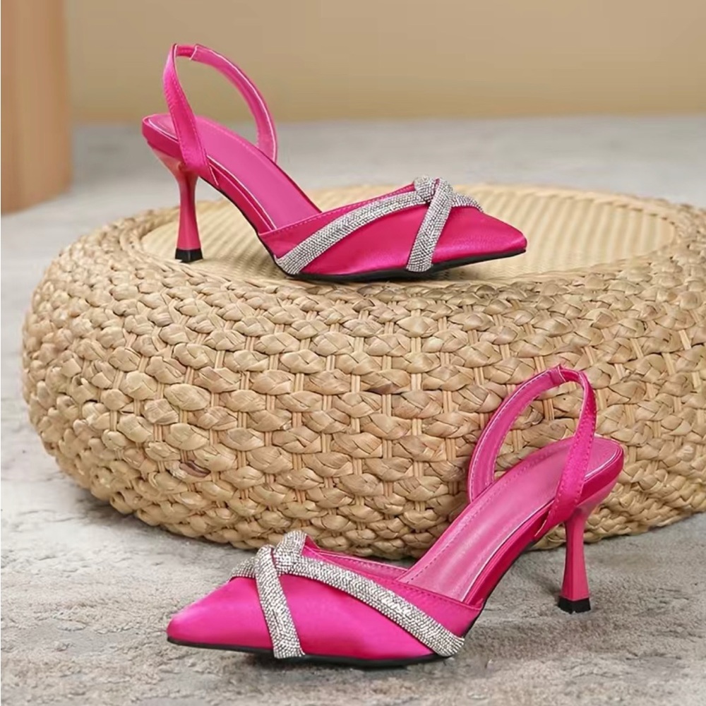 NEW.  Women's Cross Rhinestone Strap Stiletto Sandals,